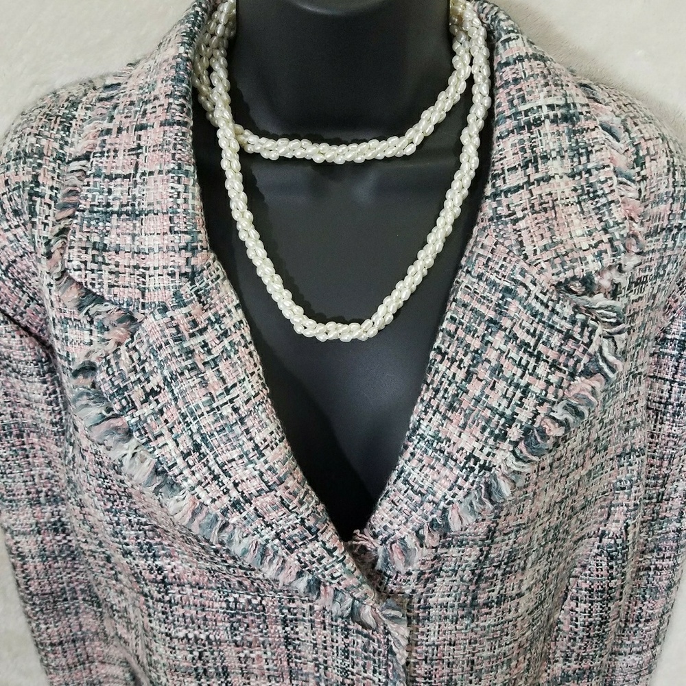 Pink grey white tweed blazer